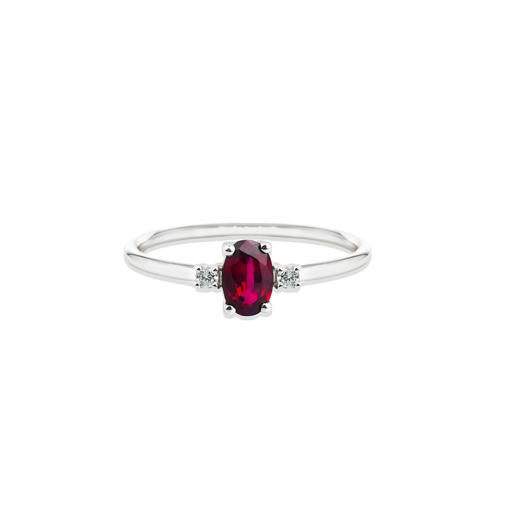 14K Gold Oval Ruby Diamond Ring / Ruby Engagement Ring