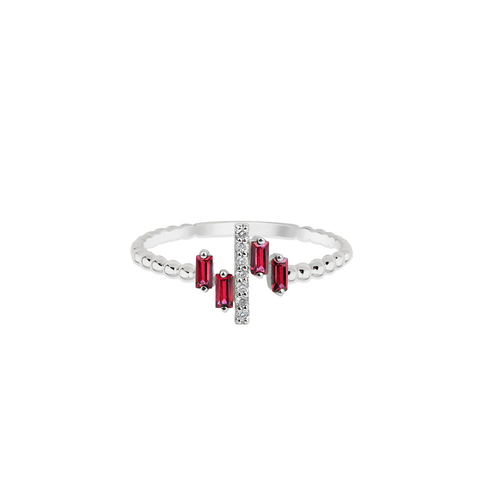 14K Gold Baguette Ruby Band / Ruby Diamond Bar Ring