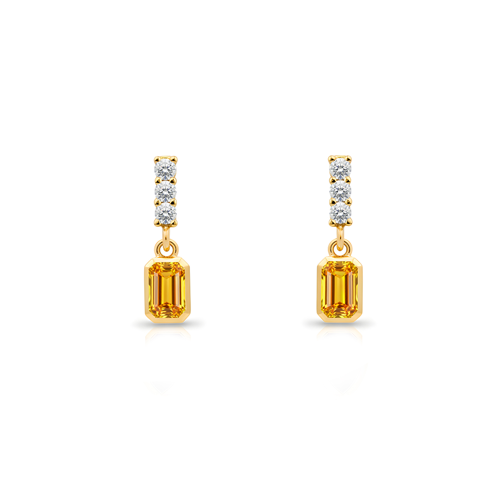 14K Gold Citrine Rectangular Earrings