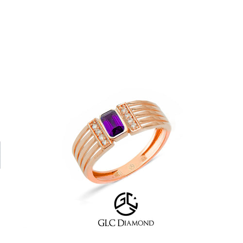 Emerald Cut Purple Amethyst Diamond Accents