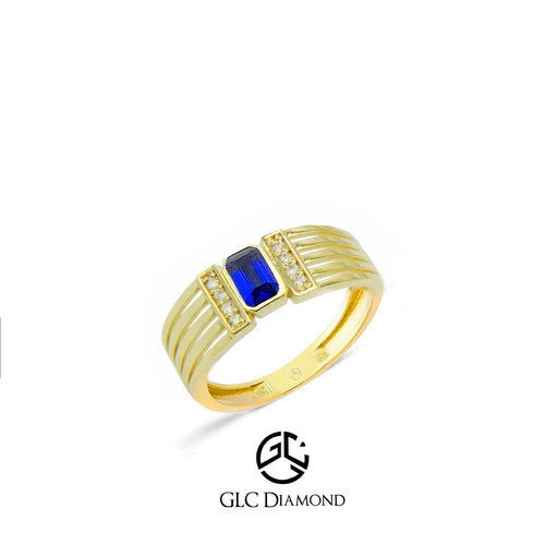 Elegant 14K Gold Ring with Emerald Cut Blue Sapphire and Diamond Accents