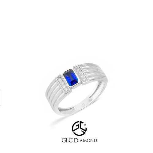 Elegant 14K Gold Ring with Emerald Cut Blue Sapphire and Diamond Accents