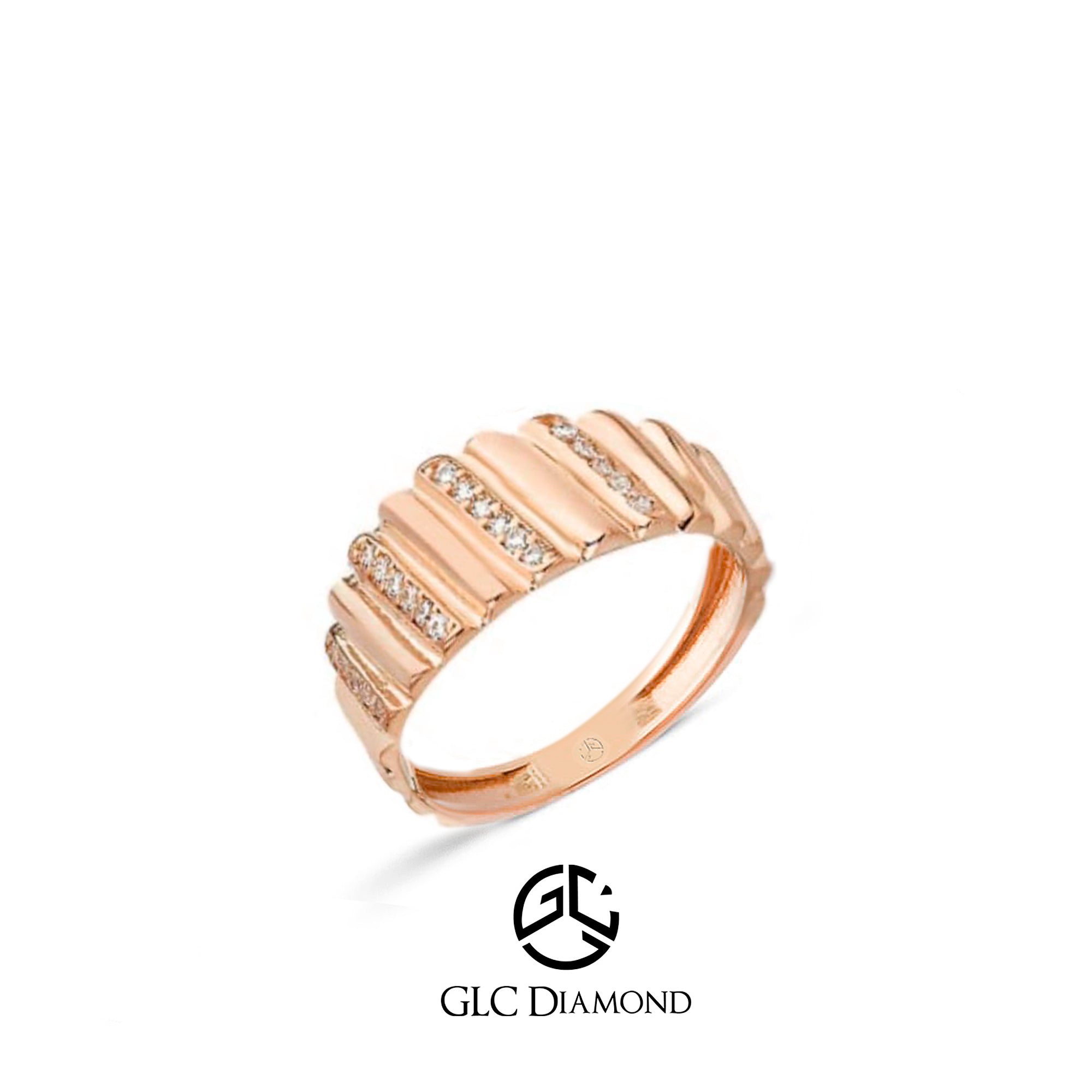 14K Gold Ribbed Diamond Band Ring, Anniversary Gift
