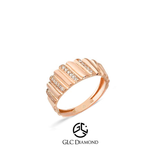 14K Gold Ribbed Diamond Band Ring