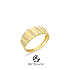 14K Gold Ribbed Diamond Band Ring