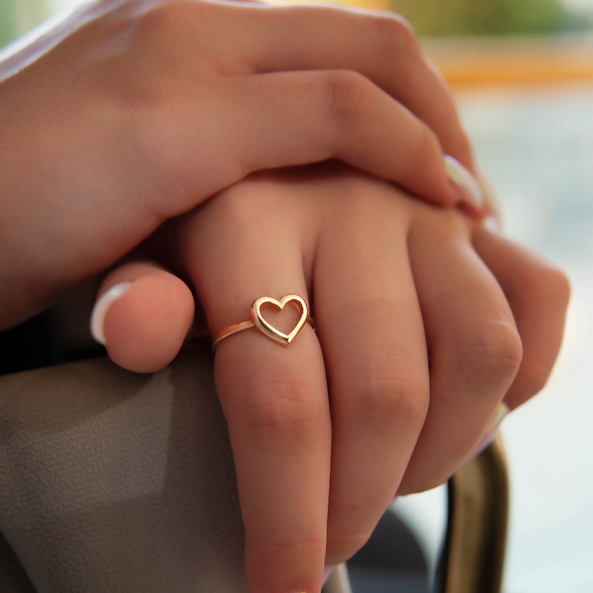 14K Solid Gold Open Heart Ring, Lover Ring, Gold Ring