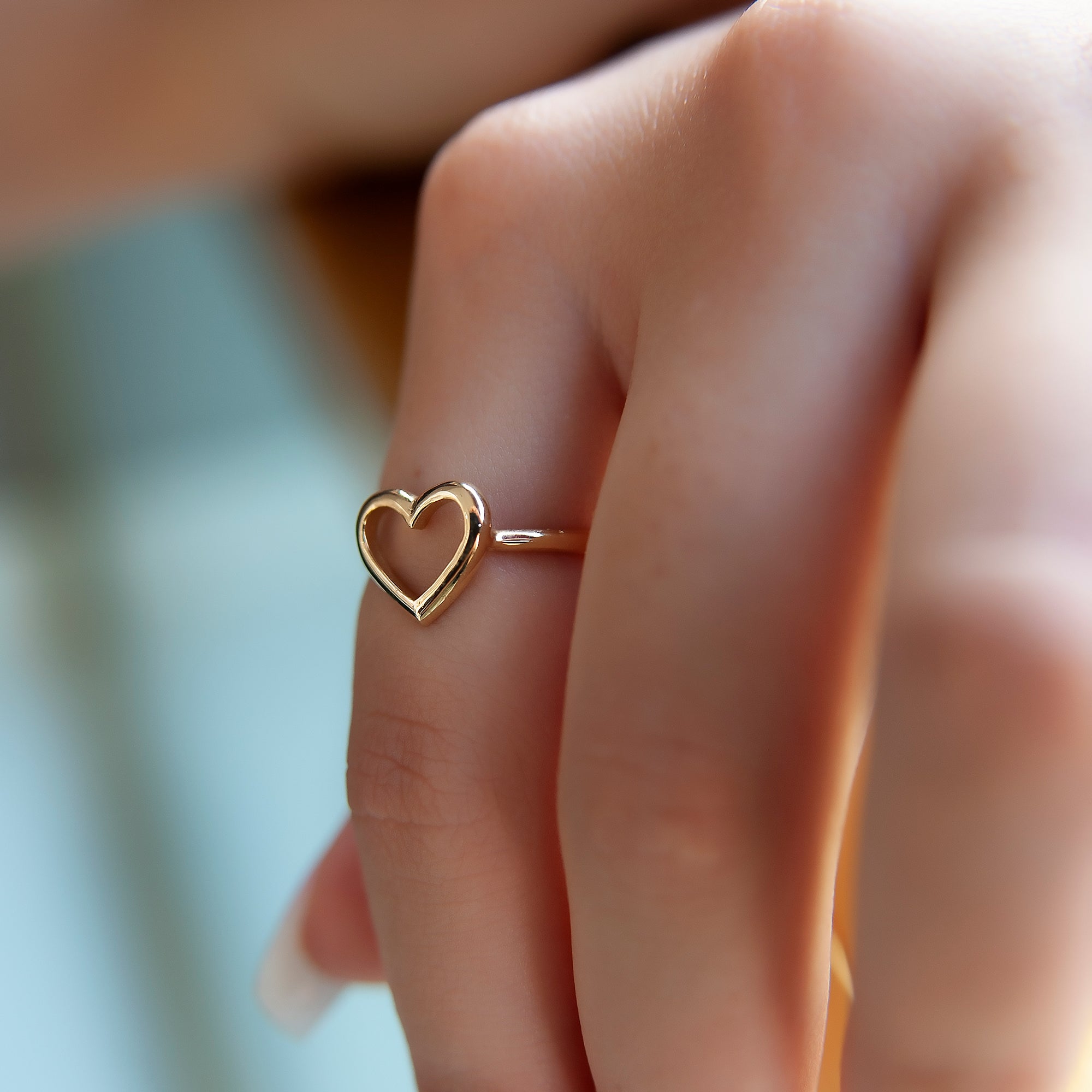 14K Solid Gold Open Heart Ring, Lover Ring, Gold Ring