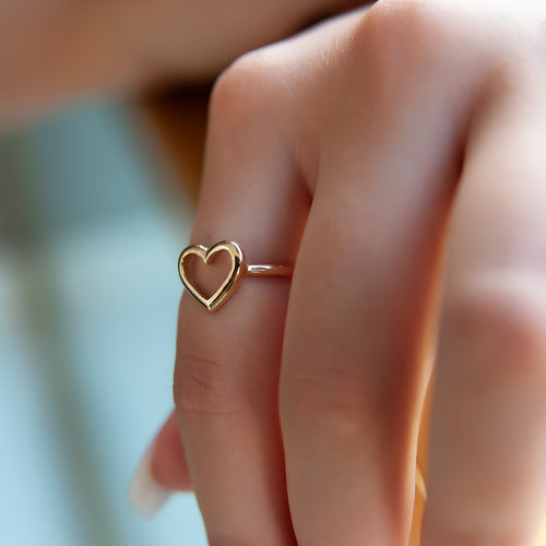 14k Solid Gold Open Heart Ring, Lover Ring, Gold Ring