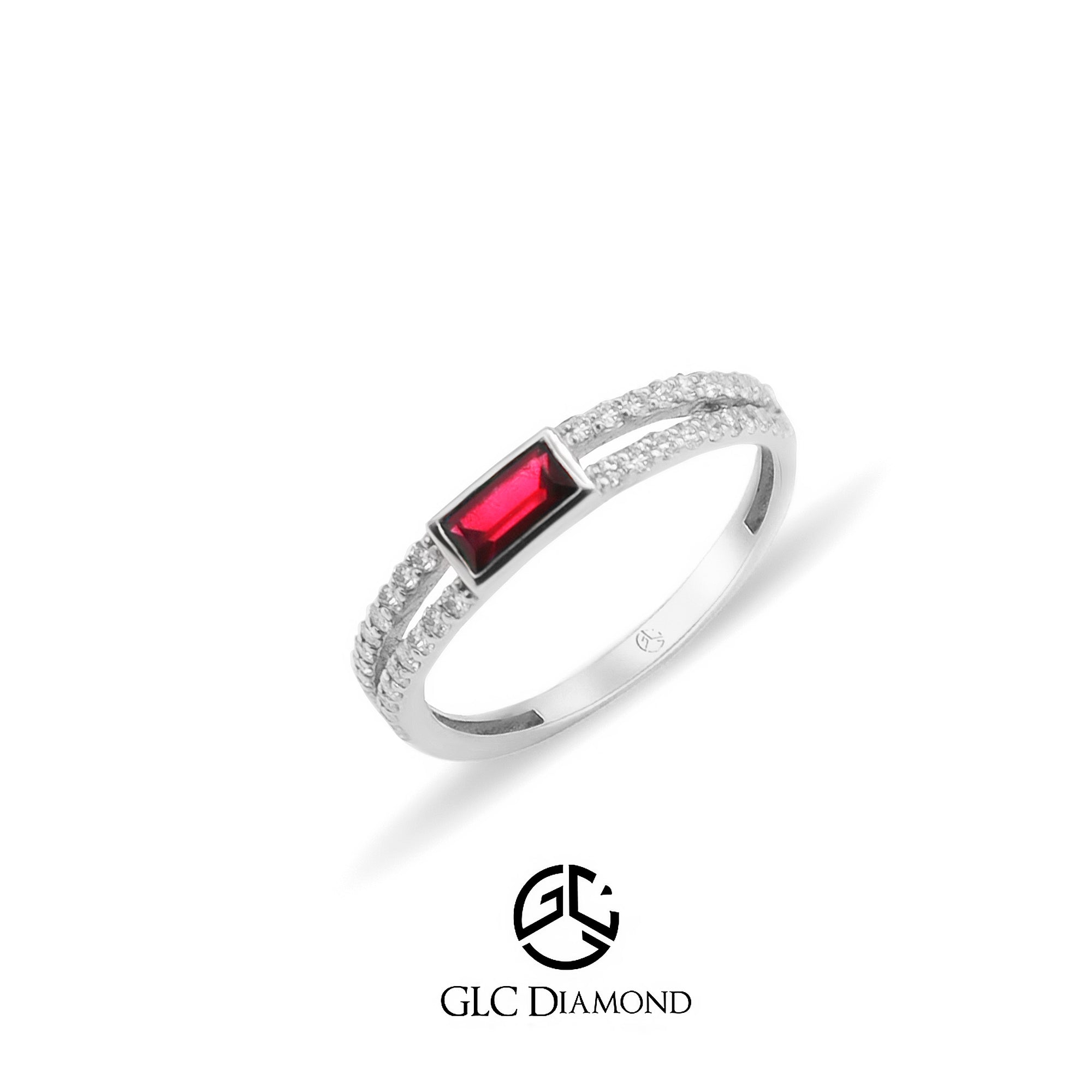 14K Gold Baguette Diamond Ruby Ring, Minimalist Ring
