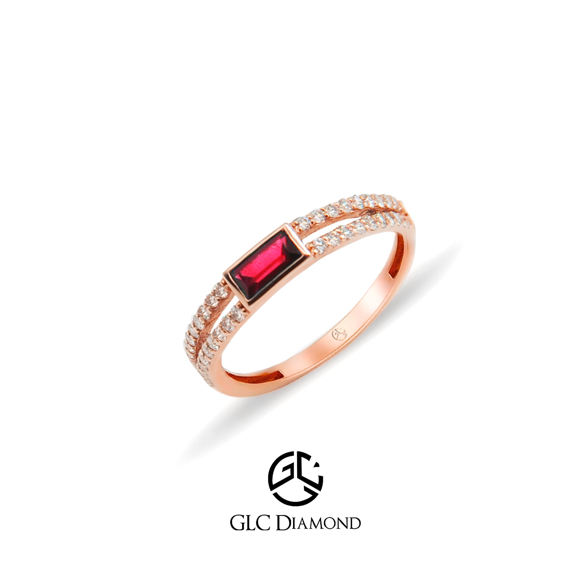 14K Gold Baguette Diamond Ruby Ring, Minimalist Ring