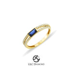 14K Gold Baguette Diamond Sapphire Ring