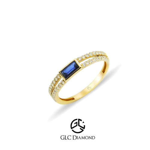 14K Gold Baguette Diamond Sapphire Ring