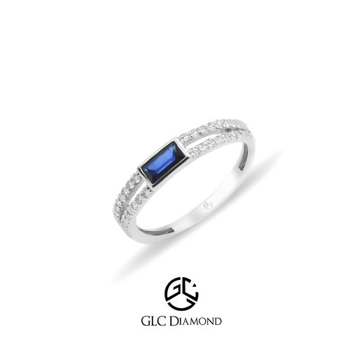 14K Gold Baguette Diamond Sapphire Ring