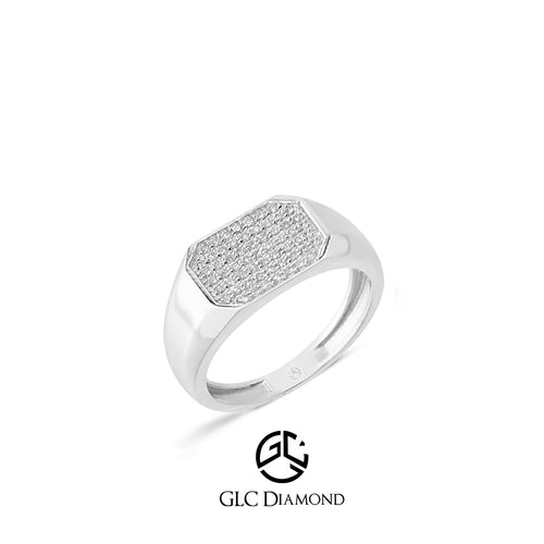 14K Gold Hexagonal Diamond Pave Ring