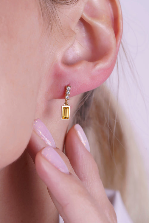 14K Gold Citrine Baguette Earrings