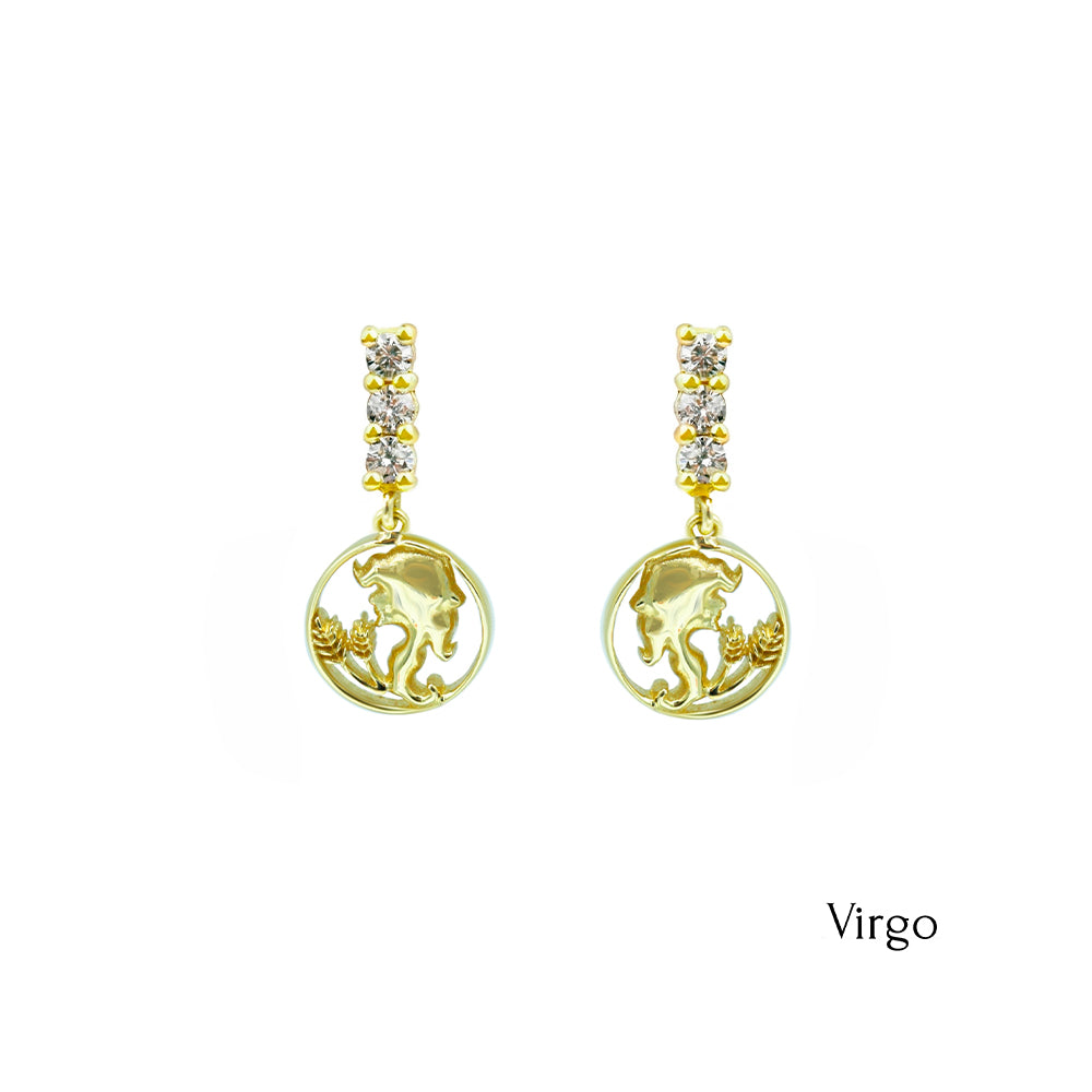 14K Gold Diamond Virgo Earrings