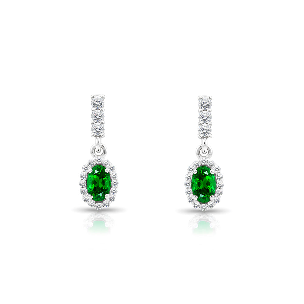 14K Gold Emerald Oval Earrings