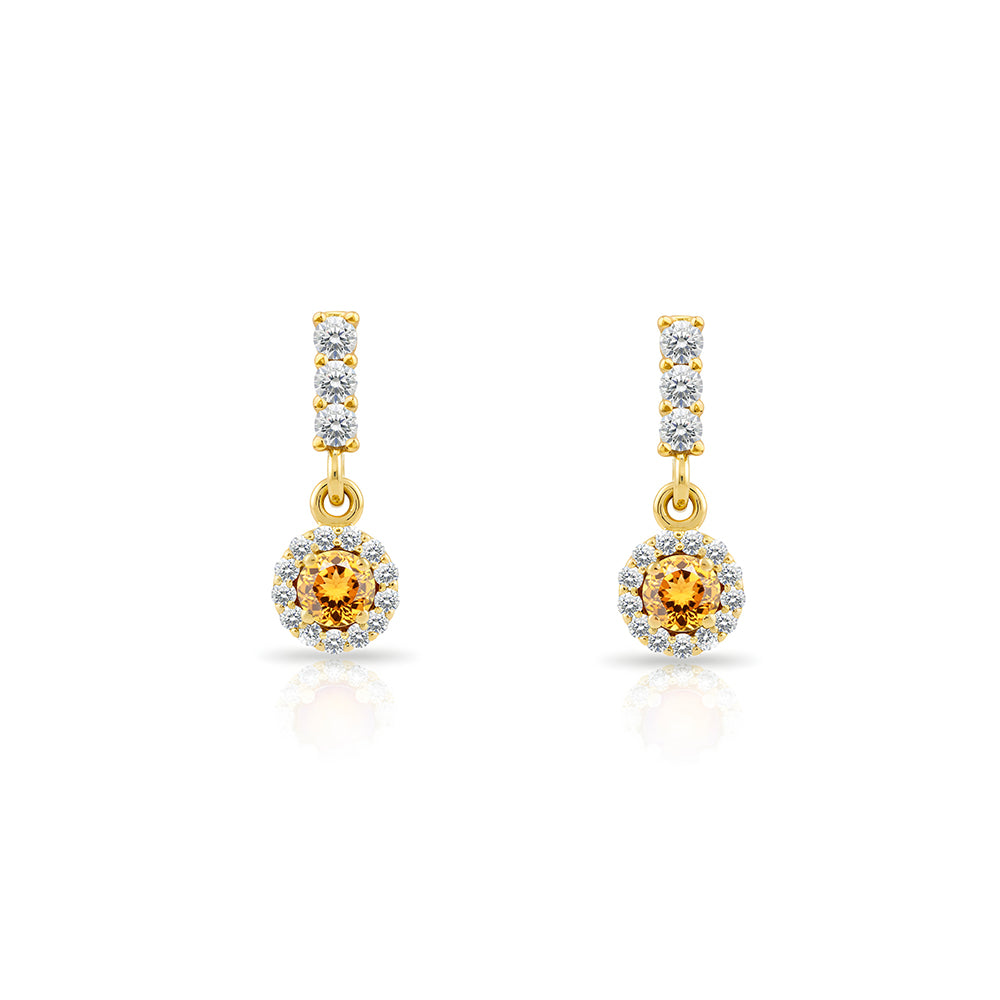 14K Gold Citrine Halo Earrings