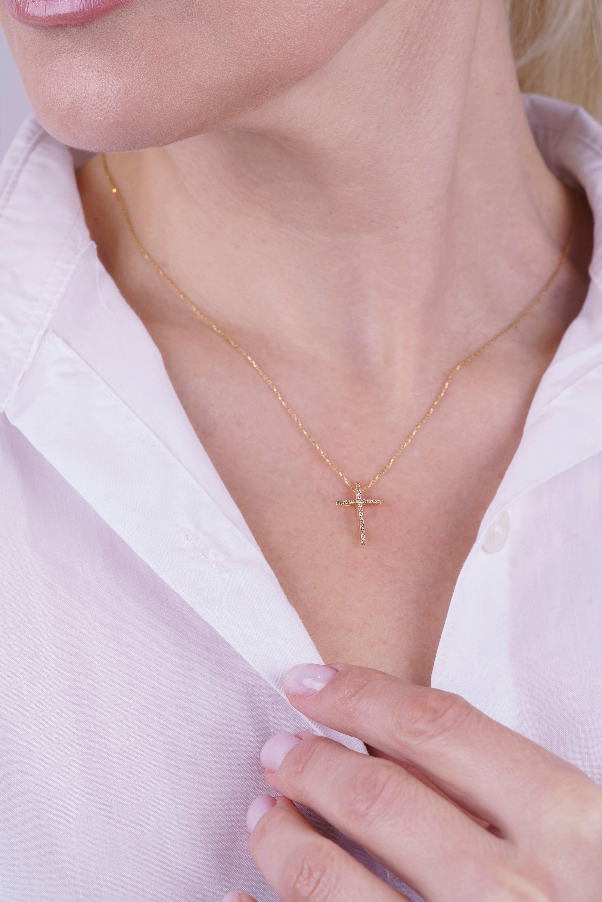 14K Gold Diamond Christian Necklace / Anniversary Gift for Women