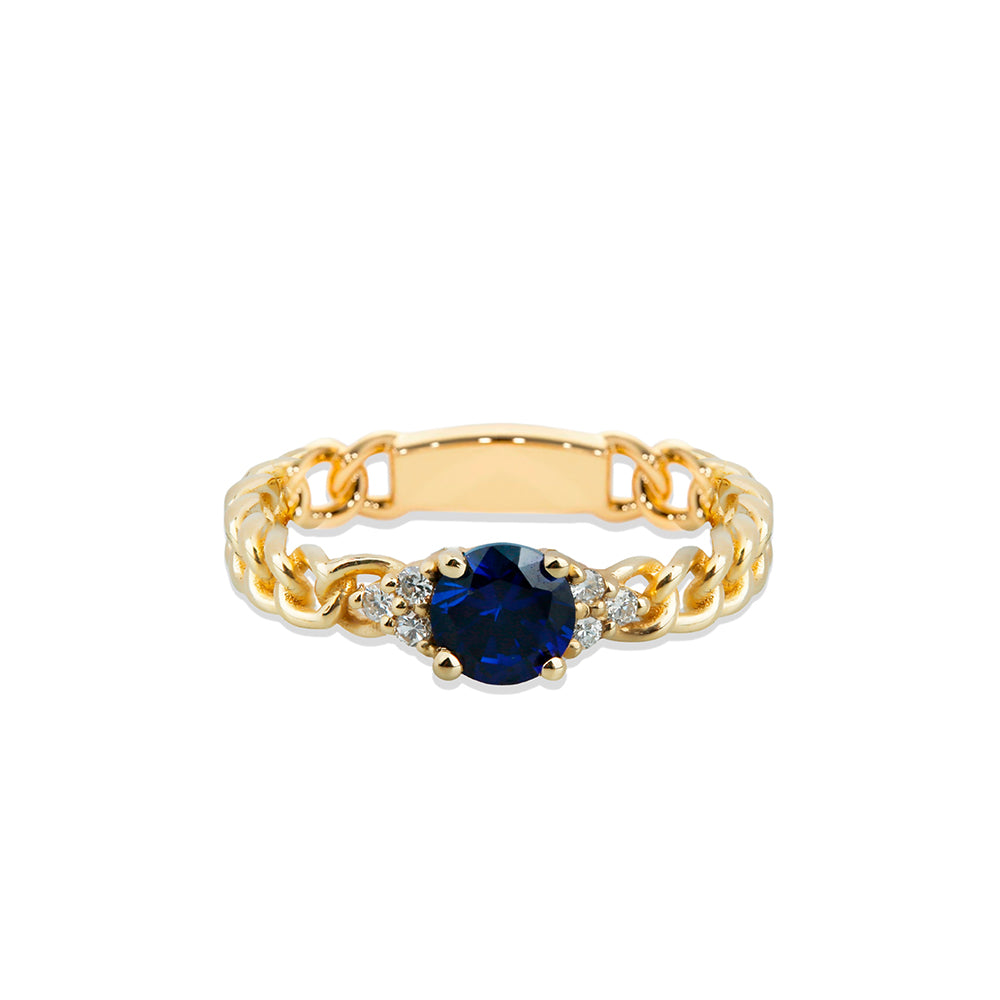 14K Gold Diamond Sapphire Chain Ring