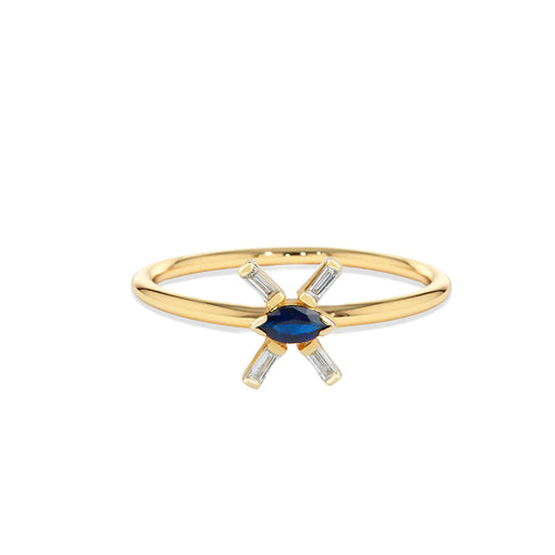 14K Solid Gold Diamond Sapphire Ring