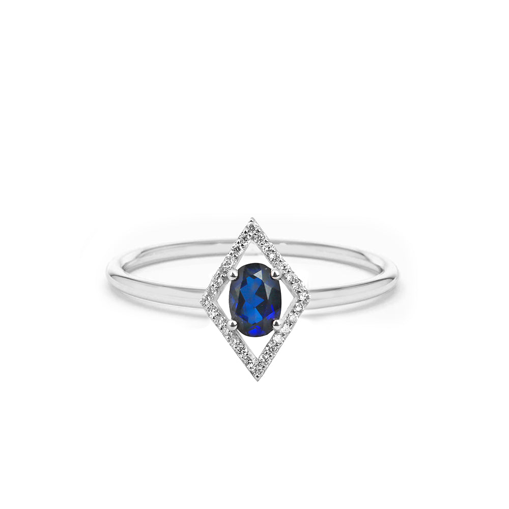 14K Gold Diamond Oval Sapphire Solitaire Ring