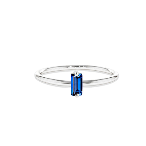 14K Solid Gold Baguette Cut Solitaire Sapphire Ring