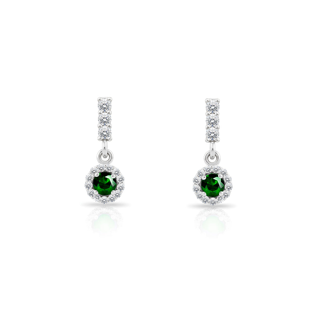 14K Gold Emerald Halo Earrings