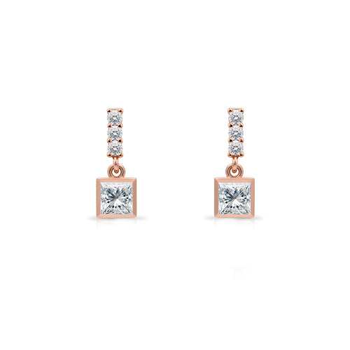 14K Gold White Sapphire Square Earrings