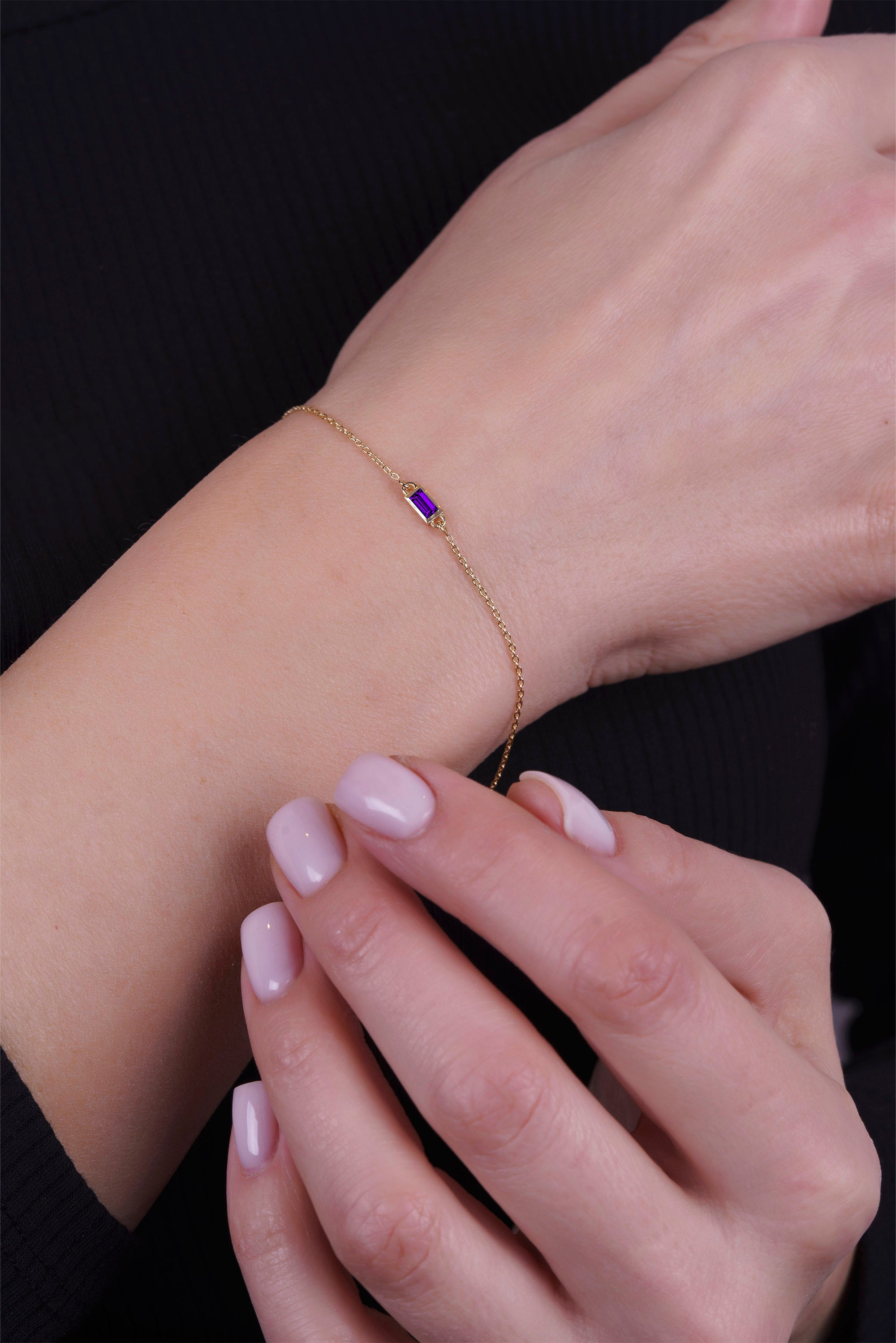 14K Gold Baguette Amethyst Bracelet