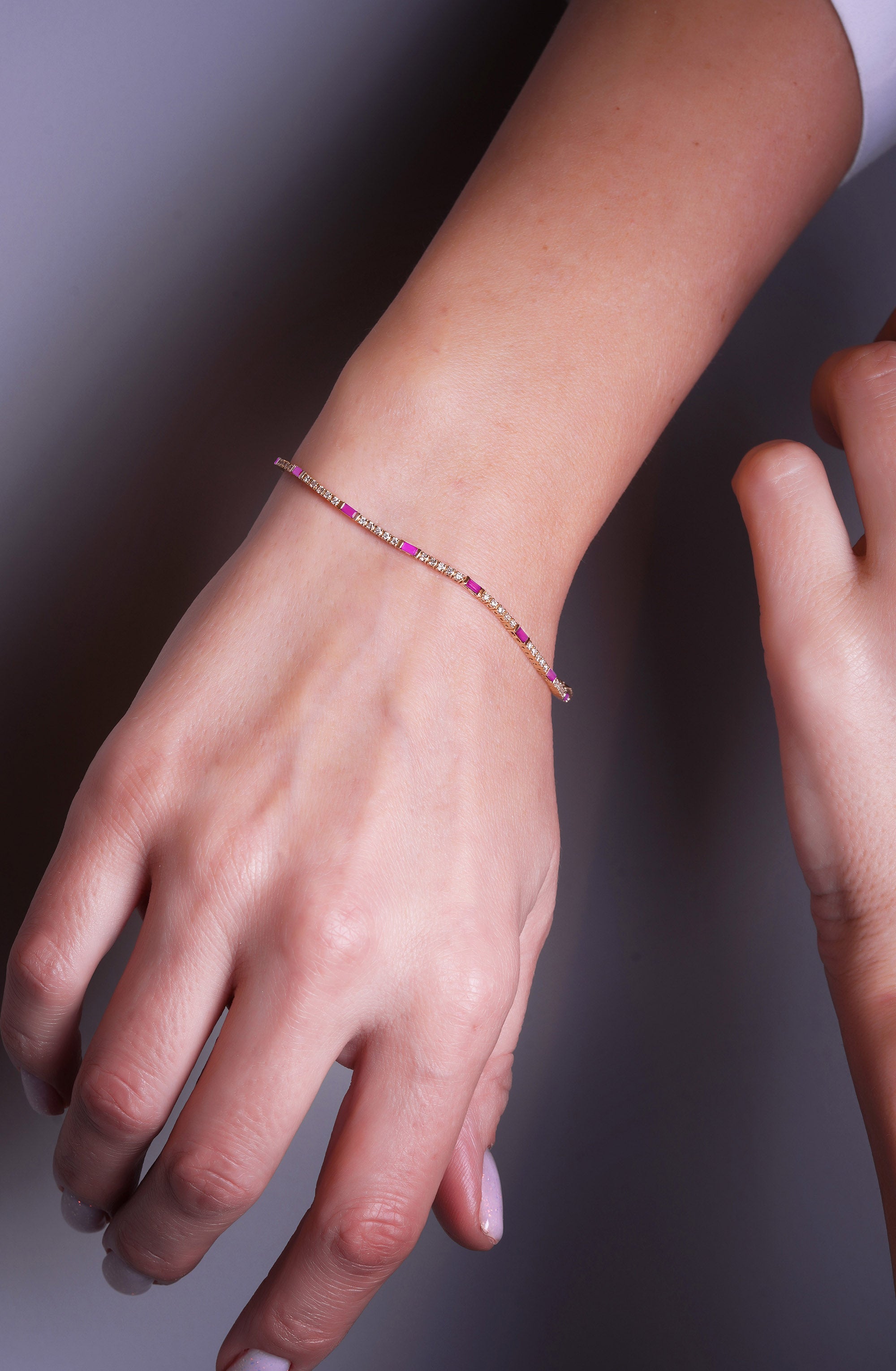 Natural Pink Sapphire Diamond Tennis Bracelet