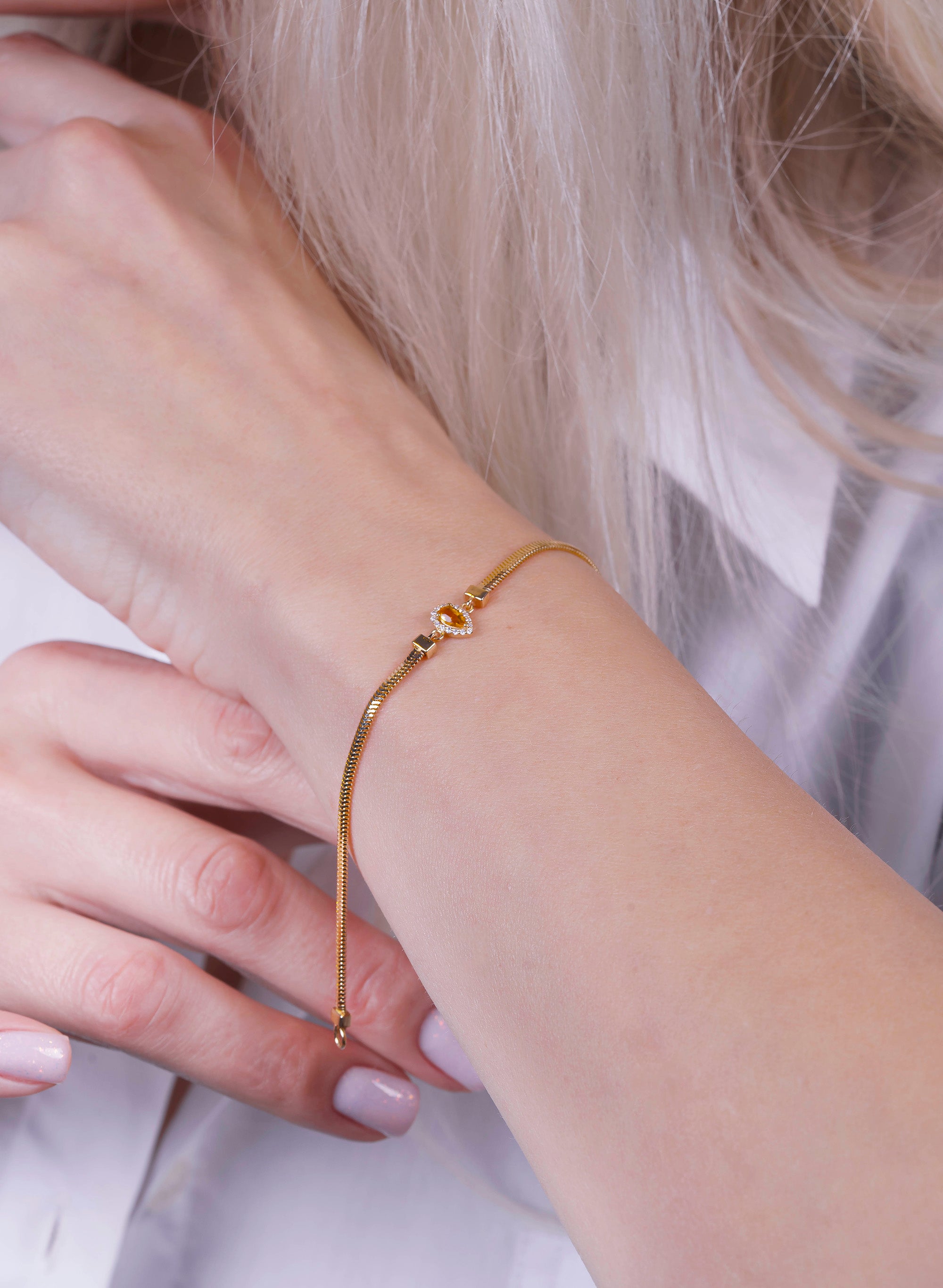 14K Gold Citrine Bracelet / Pear Citrine Diamond Bracelet
