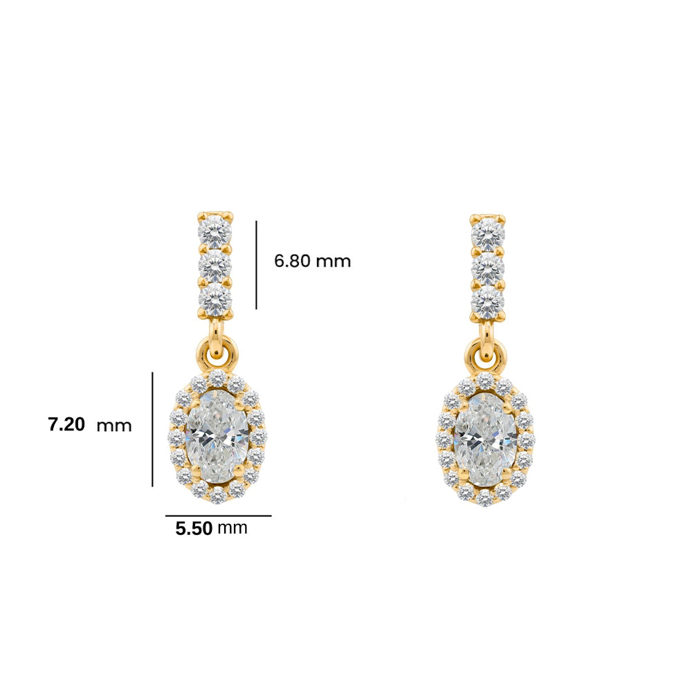 14K Gold White Sapphire Oval Earrings