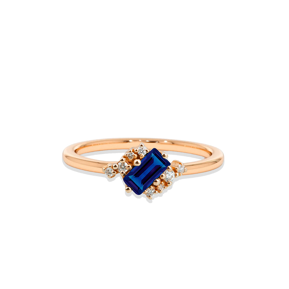 14K Gold Baguette Diamond Sapphire Ring
