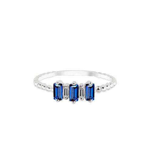 14K Gold Baguette Diamond Sapphire Ring