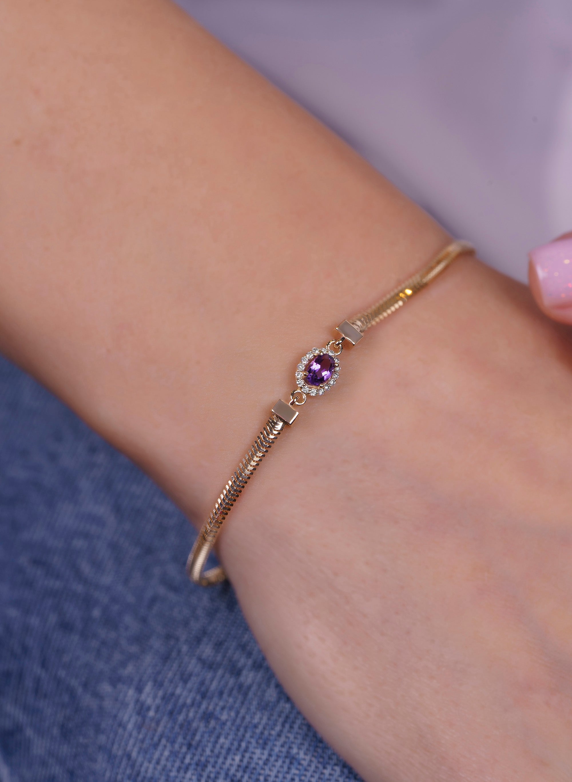 14K Gold Natural Amethyst Bracelet / Wedding Bracelet
