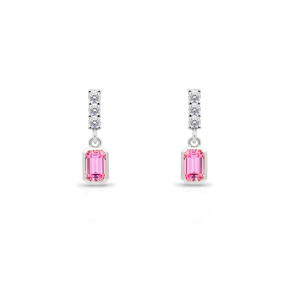 14K Gold Pink Sapphire Rectangular Earrings