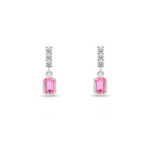 14K Gold Pink Sapphire Rectangular Earrings