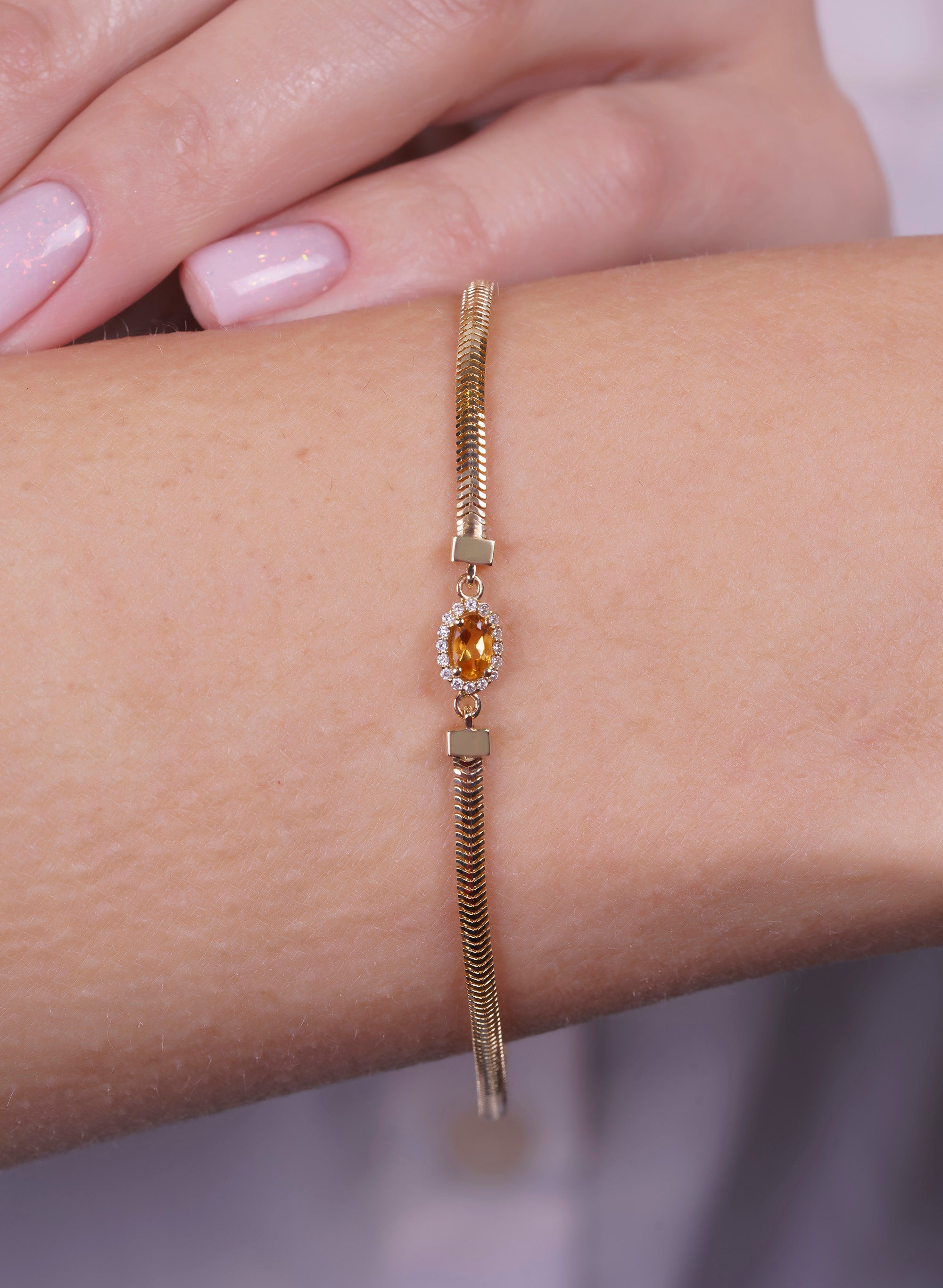 Natural Citrine Diamond Bracelet / Oval Bracelet