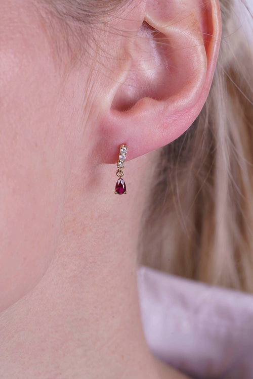 14K Gold Ruby Drop Earrings