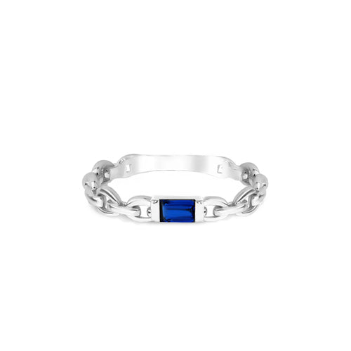 14K Gold Baguette Cut Diamond Sapphire Curb Chain Ring