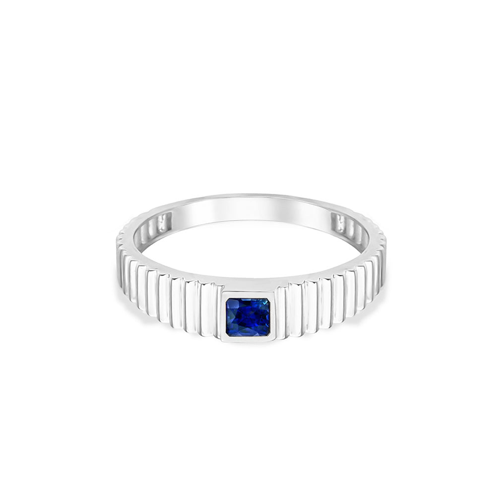 14K Gold Natural Sapphire Square Band Ring