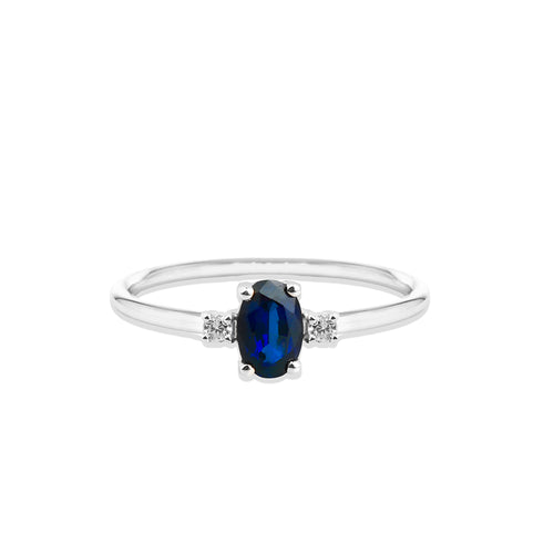 14K Gold Oval Cut Diamond Sapphire Ring