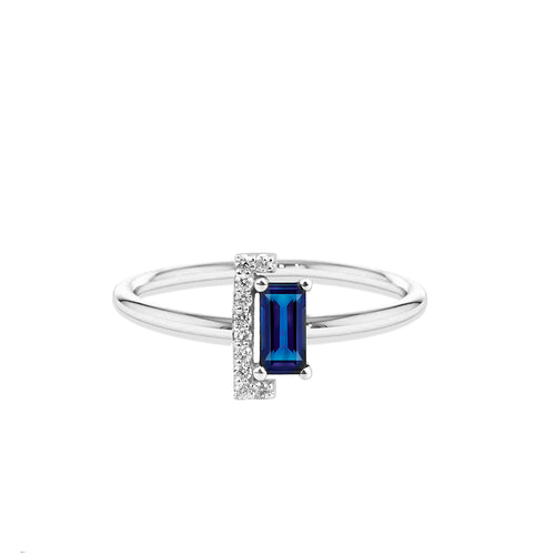 14K Solid Gold Baguette Diamond Sapphire Ring