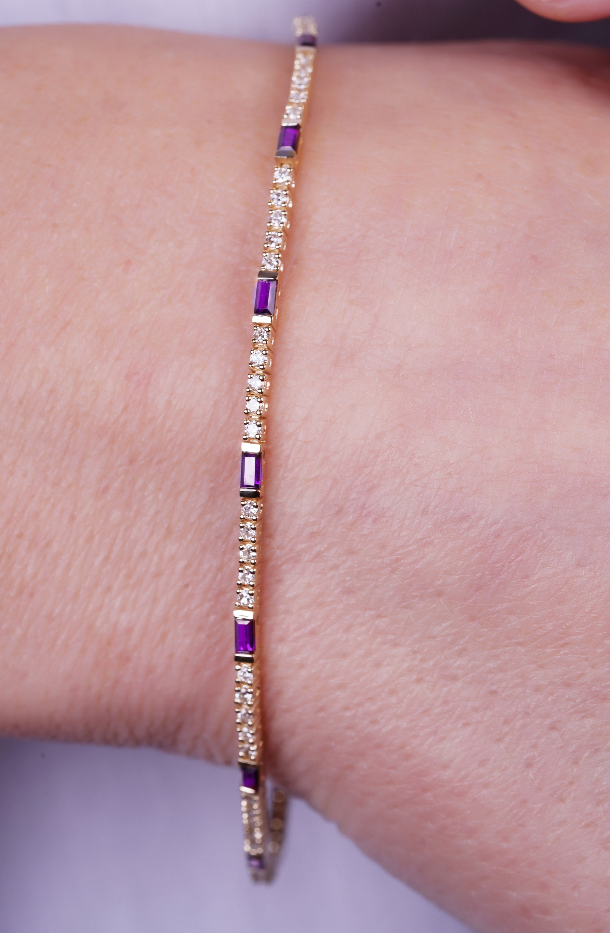 Natural Amethyst Diamond Tennis Bracelet
