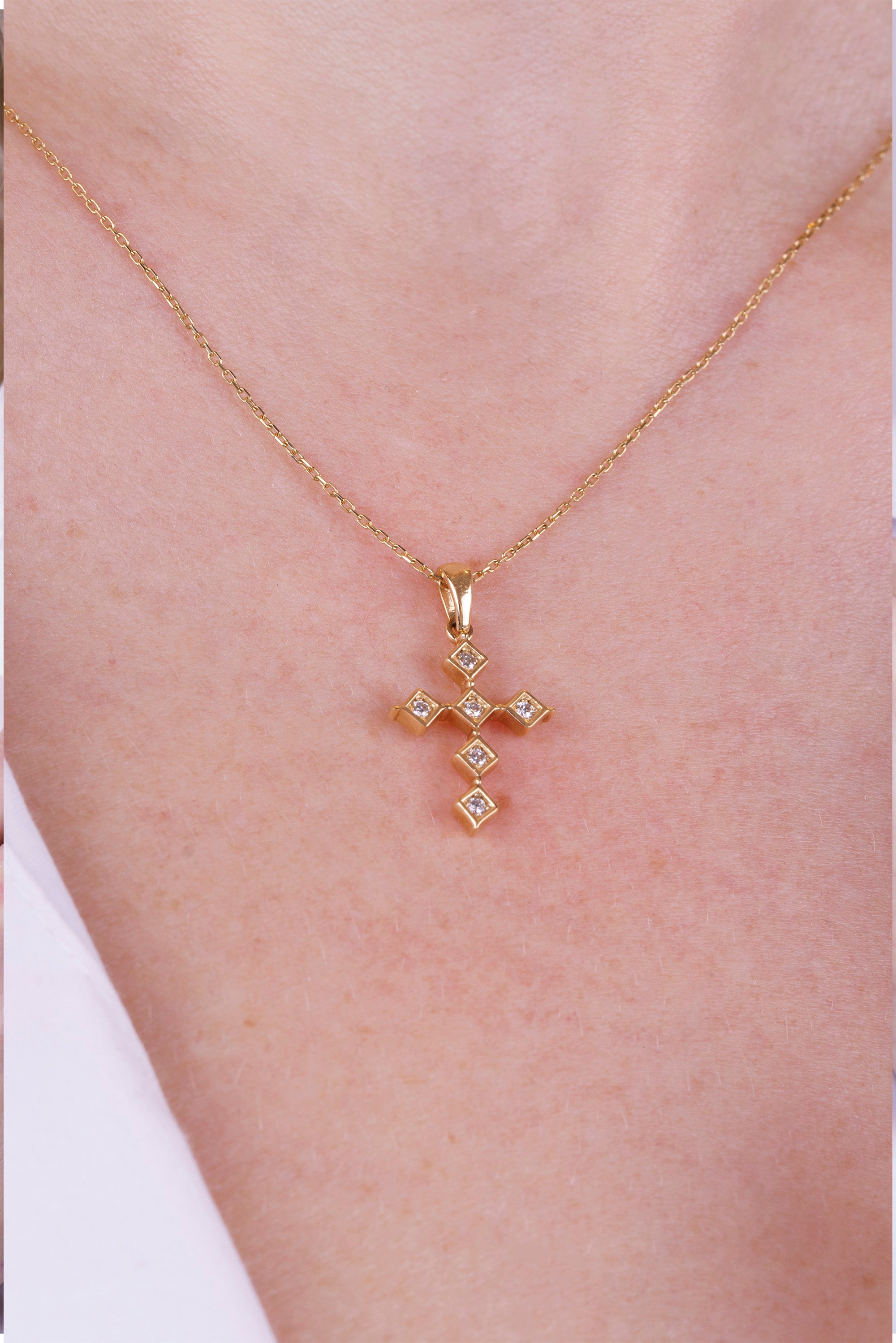 14K Gold Diamond Religious Necklace / Contemporary Christian Jewelry