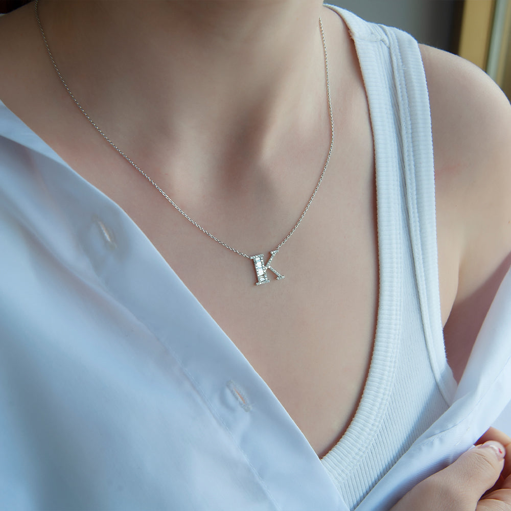 14K Gold Diamond Initial K Necklace