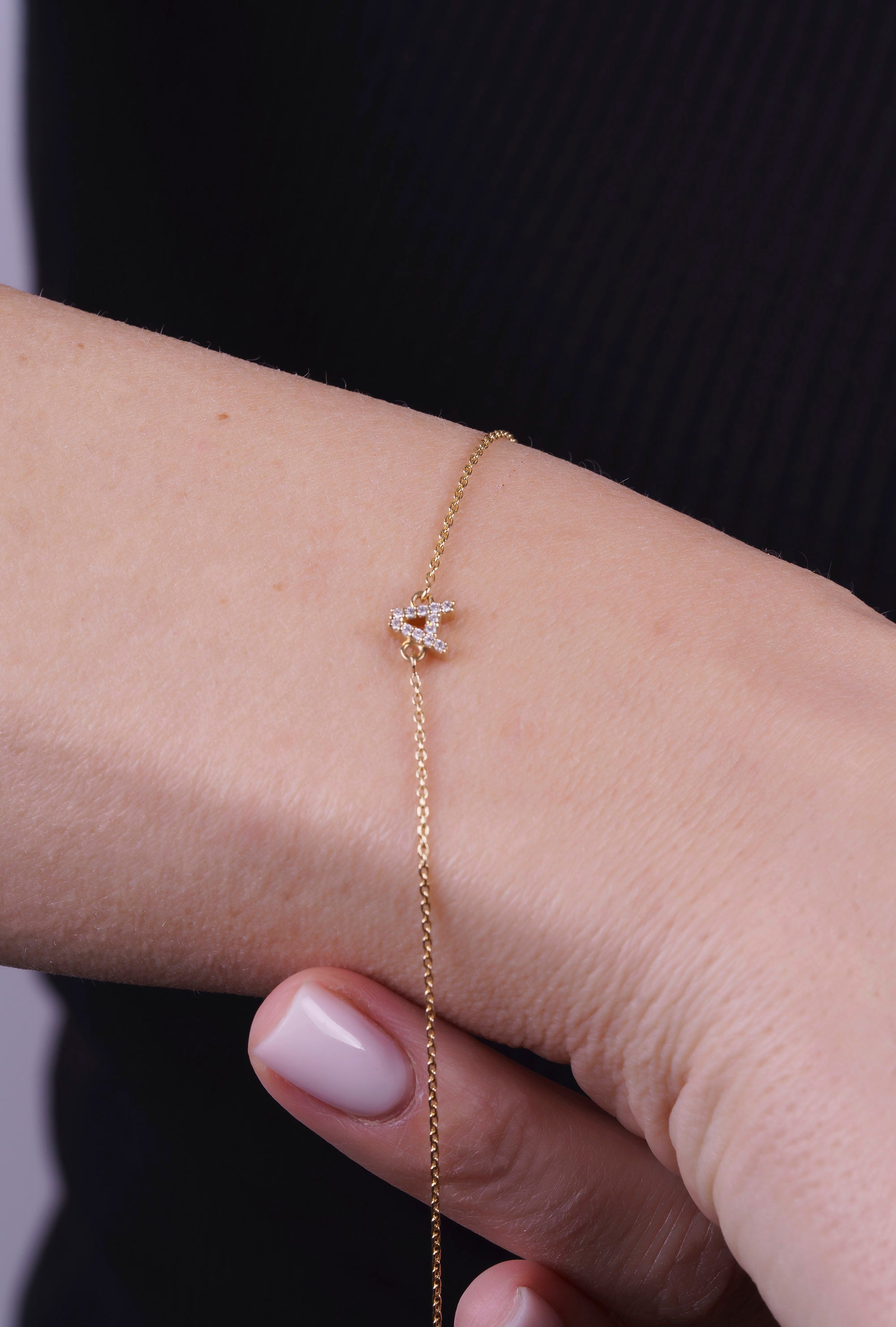14K Gold Letter Bracelet / Initial A Diamond Bracelet