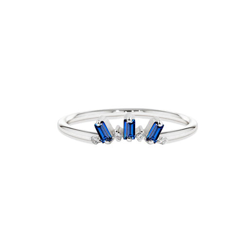 14K Solid Gold Baguette Diamond Sapphire Ring