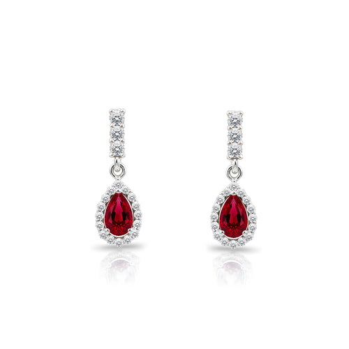 14K Gold Ruby Pear Cut Earrings